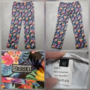 Hreski Men's 40 Tropical Floral Golf Pants Multicolor Polyester Spandex
